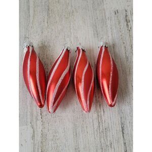 Red Glitter striped set blown glass ornament xmas decor